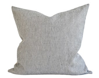 Linen Pillow Cover - Charcoal Pinstripe
