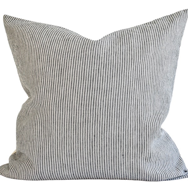 Linen Pillow Cover - Charcoal Pinstripe