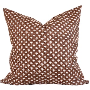 Indian Block Print Pillow Cover - Reddish Brown and Ivory
