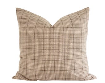 Glanville Houndstooth Plaid Pillow Cover - Tan
