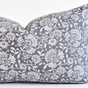 Hmong Floral Block Print Pillow Cover Blue Gray image 8