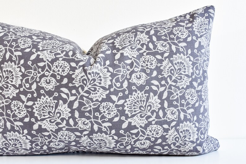 Hmong Floral Block Print Pillow Cover Blue Gray image 8