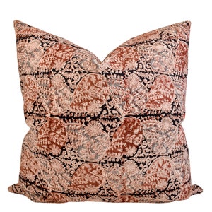 Indian Block Print Pillow Cover Black, Rust, Terra Cotta, Gray image 1