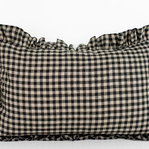Ruffle Edge Linen Lumbar Pillow Cover - Beige and Black Gingham - Etsy
