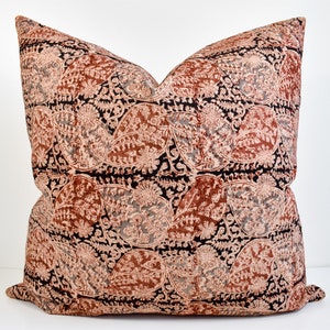 Indian Block Print Pillow Cover Black, Rust, Terra Cotta, Gray image 7