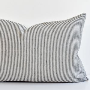 100% French Linen Pillowcase Pair- Charcoal Pinstripe main image 0