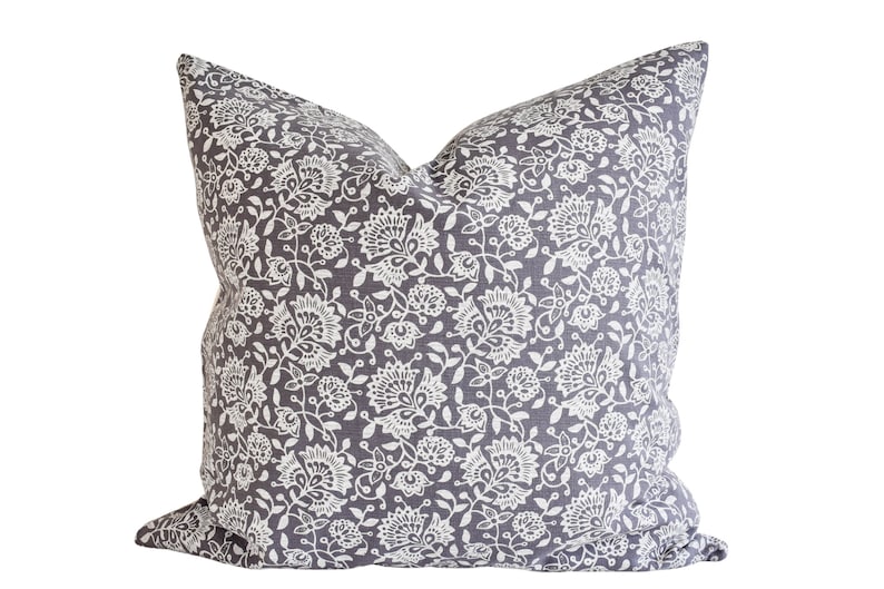 Hmong Floral Block Print Pillow Cover Blue Gray image 1