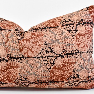 Indian Block Print Pillow Cover Black, Rust, Terra Cotta, Gray image 5