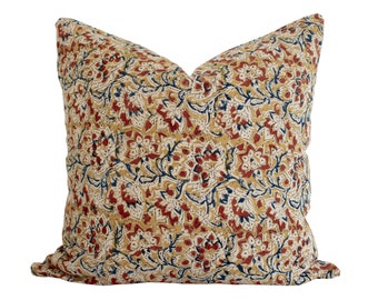 Indian Block Print Pillow Cover - Ochre, Rust, Indigo