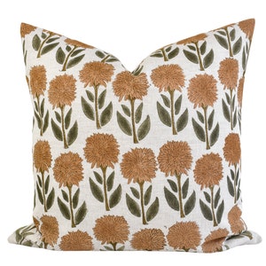 Indischer Block Print Kissenbezug - Verblasster Pfirsich und Olive Floral