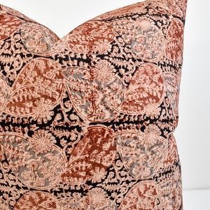 Indian Block Print Pillow Cover Black, Rust, Terra Cotta, Gray image 3