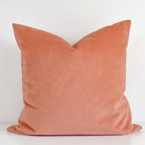 Faux Silk Velvet // Coral Pillow COVER ONLY Peach Velvet Etsy