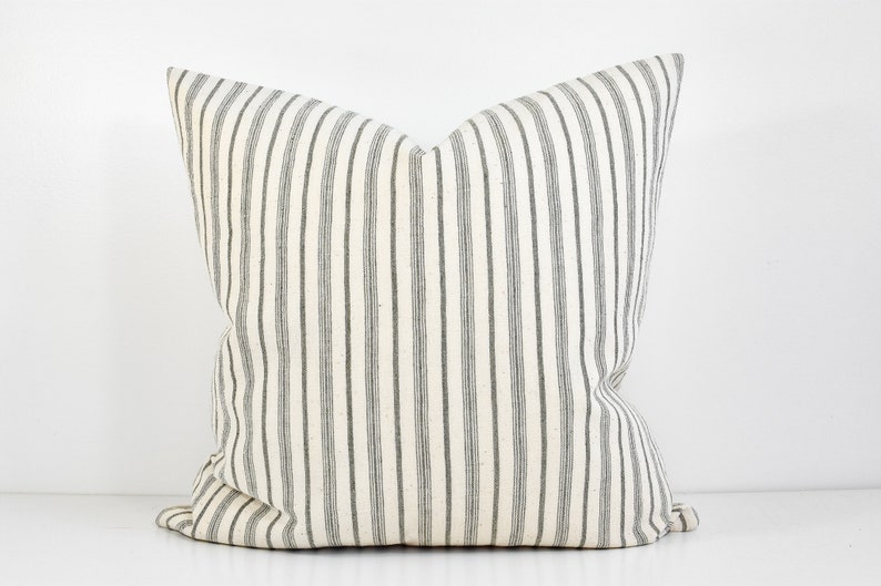 Hmong Organic Woven Pillow Cover Charcoal Multi Stripe image 9