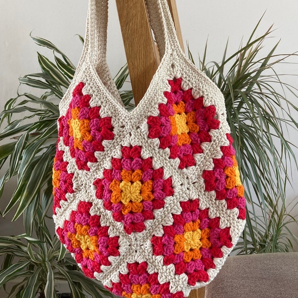 Crochet Bag in vibrant colours, Granny square crochet bag, crochet tote bag, boho bag, shoulder bag