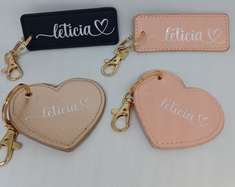 Heart-shaped personalized key ring made of saffiano leather