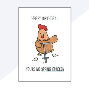Carte d’anniversaire de poulet de printemps | Carte d’anniversaire de vieillesse | Carte d’anniversaire drôle | Anniversaire grossier