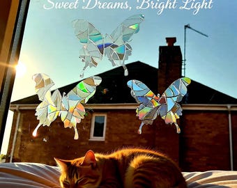 Butterfly Rainbow Suncatcher Sticker Pack 8 Pieces x 4"/5.5" Ornament Window Film Cling Decal Home Decor Housewarming Gift for Girlfriend