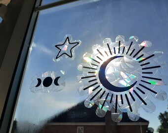Sunburst Crescent Goddess Moon Star Rainbow Sun Catcher Sticker Suncatcher Window Film Decal Car Accessorie Sticker Ornament Room Decor gift