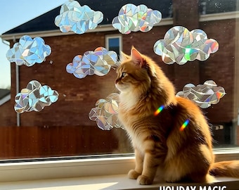 8 Nuvole Arcobaleno Acchiappasole Adesivi Pellicola per finestre Decalcomania Adesivo per auto Acchiappasole Prisma Ornamento Decorazione per la casa Regalo di compleanno per lei