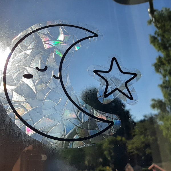 Crescent Moon and Star Rainbow Sun Catcher Sticker Suncatcher Window Film Decal Car Accessorie Sticker Ornament Room Decor gift