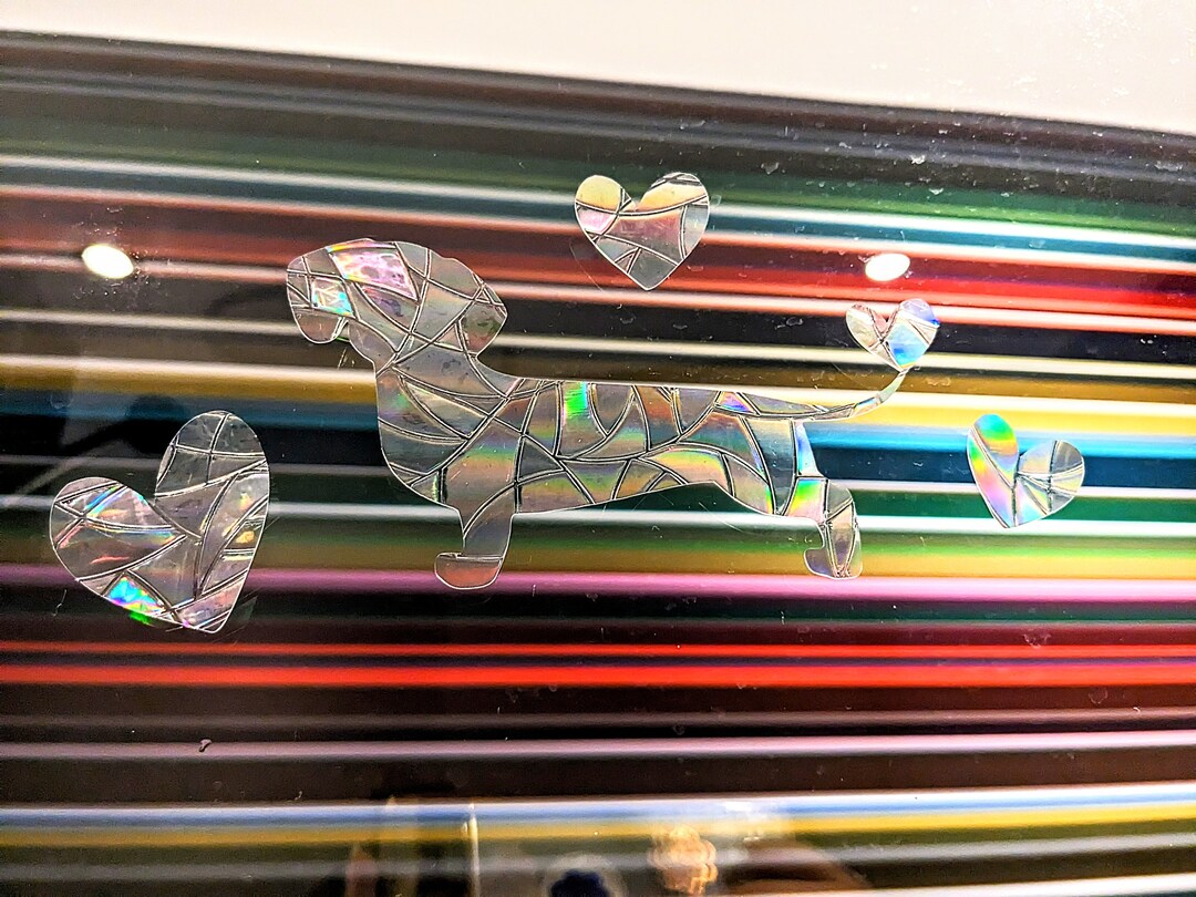 Lightcatcher Sticker Dog Dachshund Pet Hearts Rainbow Suncatcher Sticker Window Film Decal ...