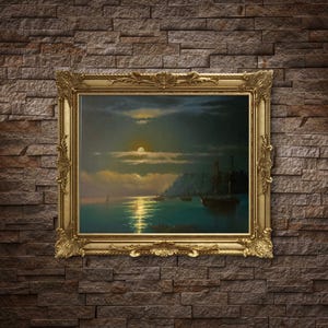 Ancrage au clair de lune · Paysage marin de qualité musée par Lara Wasiljewa · Peinture à l'huile originale sur toile