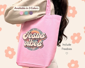 Jesus Vibes Cotton Canvas Tote Bag | Retro Religious Gift
