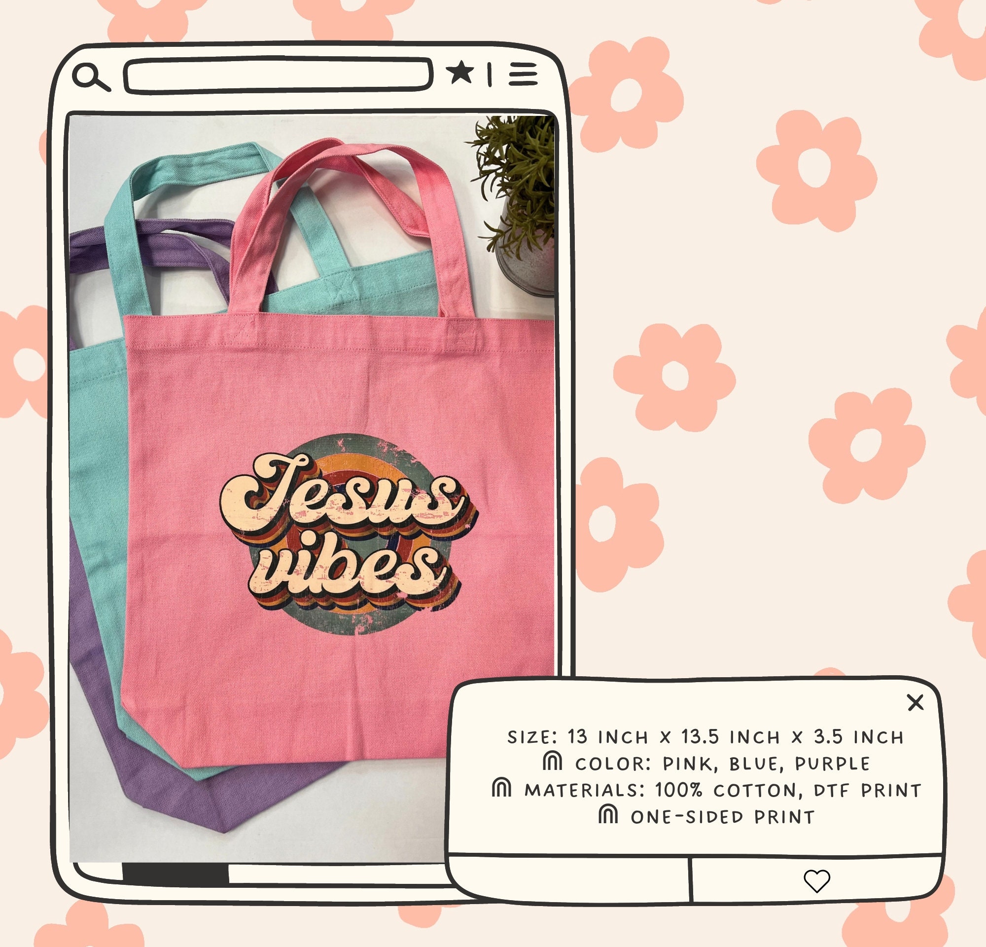Jesus Vibes Tote Bag Faith Based Gifts christian Etsy
