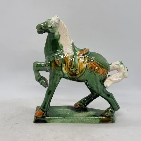 vintage Chine Ancient Tang Sancai Green Glazed Pottery Horse Statue |