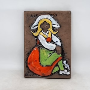 Vintage Ninnie Forsgren (1960s) ceramic wall plaque | Handmade in Sweden |