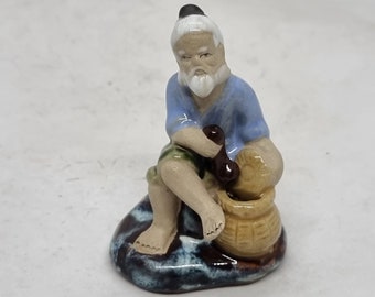 Vintage Chinese Mud Man "Fisherman" Figurine |
