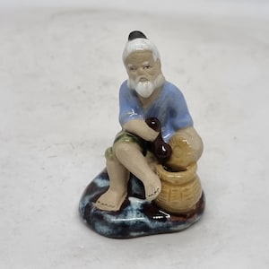 Figurina &quot;Pescatore&quot; dell&#39;uomo di fango cinese vintage /