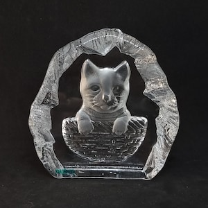 Vintage &quot;Nybro&quot; Schweden Kristall Glas Papiergewicht Katze Skulptur |