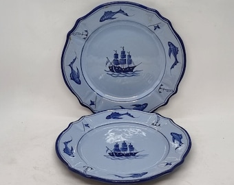 Paar vintage decoratieve blauwe borden | Handgemaakt in Italië |