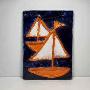 Vintage Ceramic Wall Plaque &quot;Boats&quot; | Made in Sweden |