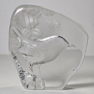 Mats Jonasson Lead Crystal Paperweight Sculpture &quot;Robin&quot; | Royal Krona | Made in Sweden |