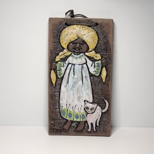 Vintage Ninnie Forsgren (1960s) ceramic wall plaque | Handmade in Sweden |