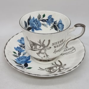 1960&#39;s Silver Wedding Anniversary &quot;Royal Stafford&quot; Bone China Cup and Saucer | Made in England |