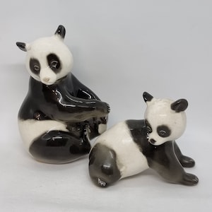 Lomonosov LFZ USSR Porcelain &quot;Mother Panda with Baby&quot; Figurines | Russian Porcelain |