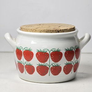 Vintage Arabia Finland Strawberry Jam Pot with Cork Lid – Design by Raija Uosikkinen