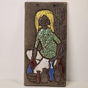 Vintage Ninnie Forsgren (1960s) Ceramic Wall Plaque | Handmade in Sweden |