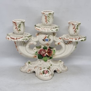Vintage Italian Porcelain Candlestick For Three Candles |