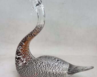 フォルミア社製、ムラーノ アート ガラス シルバー スワン フィギュア