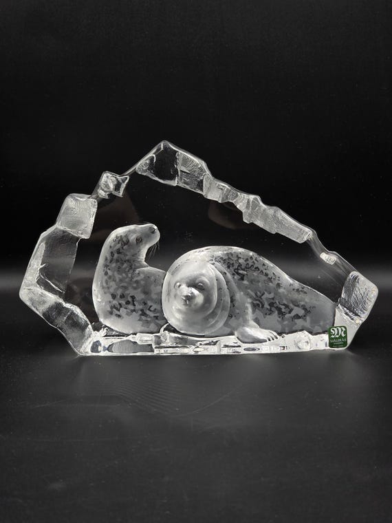 ヴィンテージ '50 Sweden art glass IFP maleras Vintage Målerås Sweden Crystal Seal Sculpture | Mats Jonasson Art