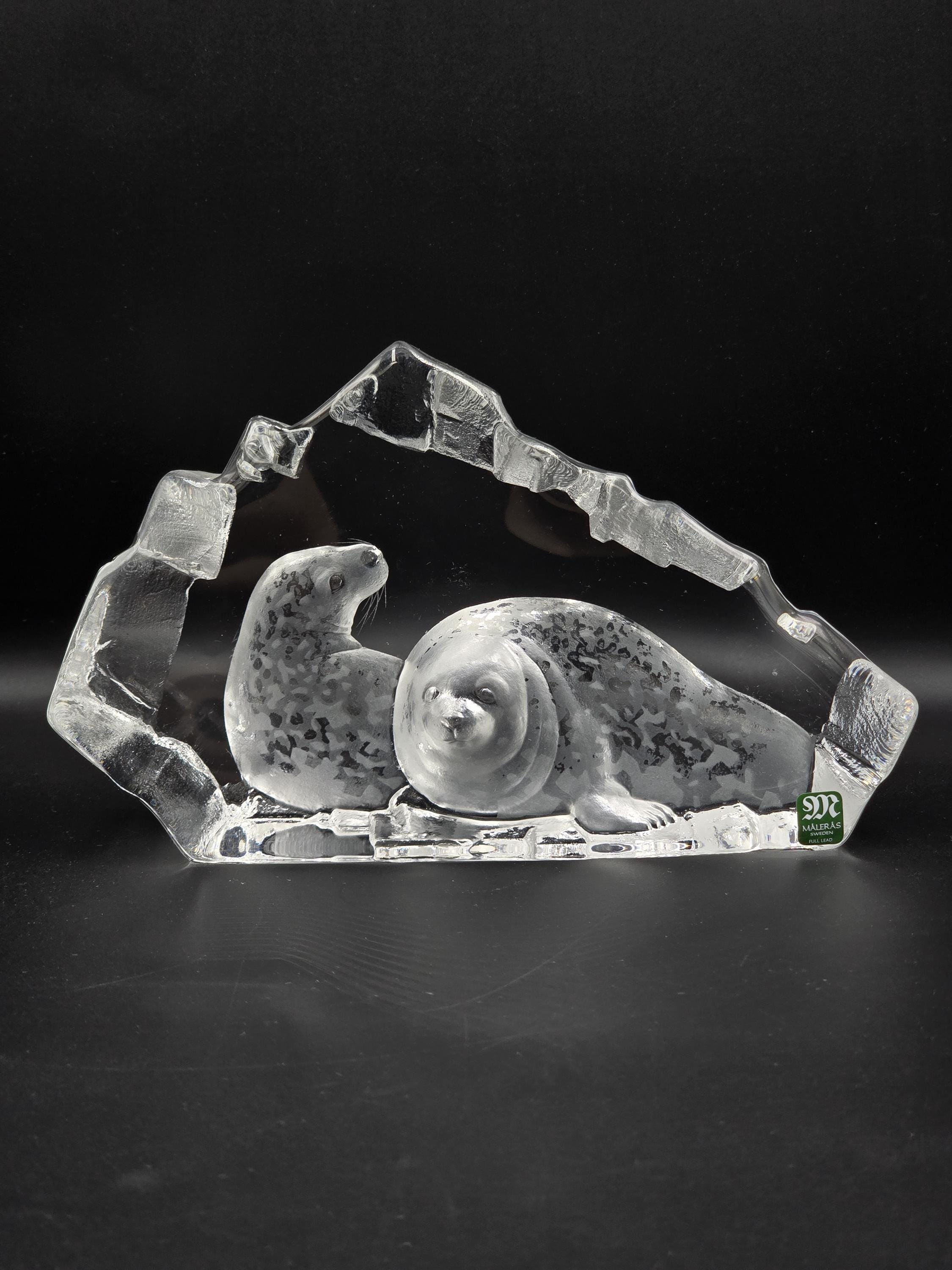 Vintage Målerås Sweden Crystal Seal Sculpture | Mats Jonasson Art