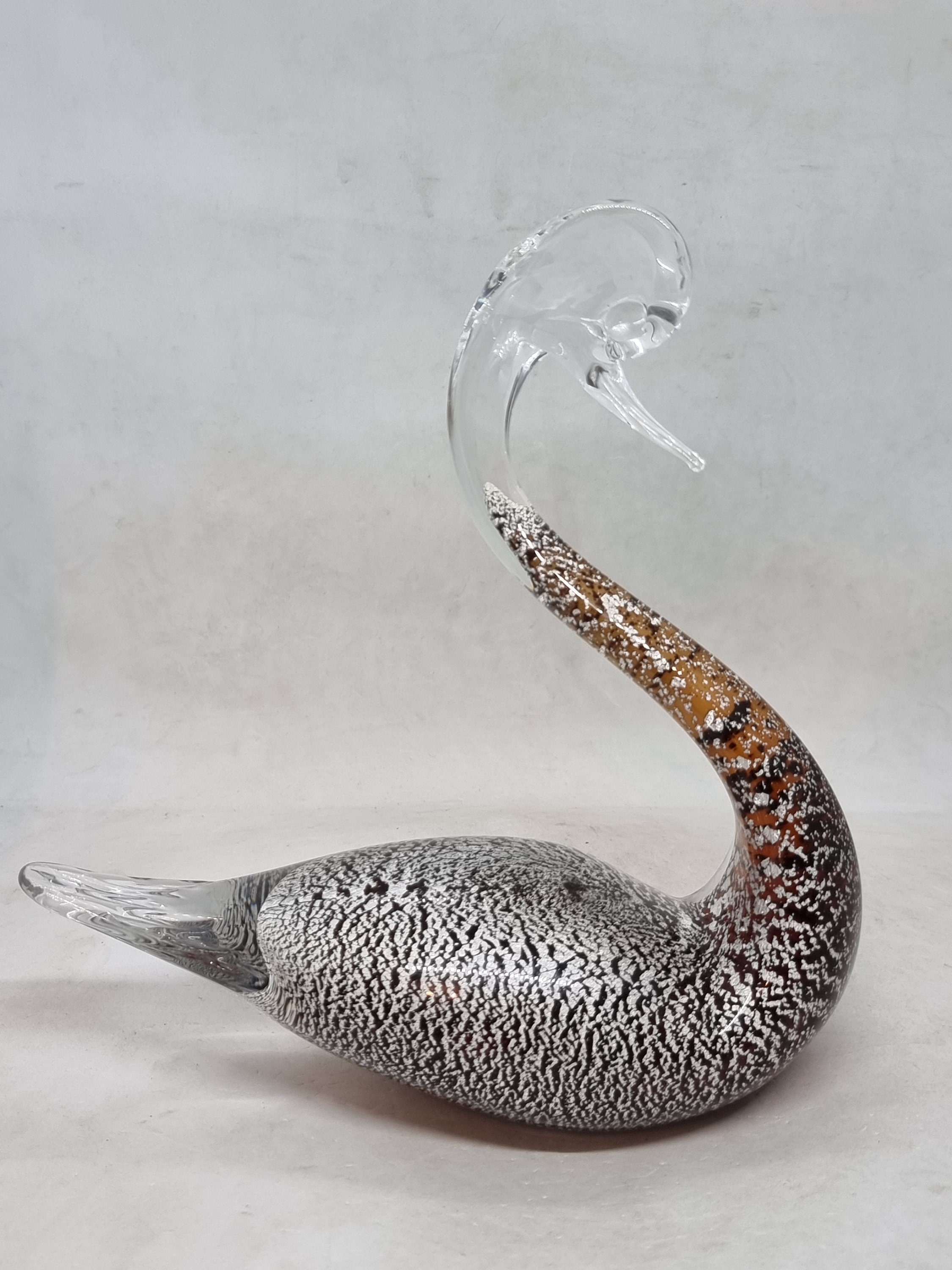 フォルミア社製、ムラーノ アート ガラス シルバー スワン フィギュア