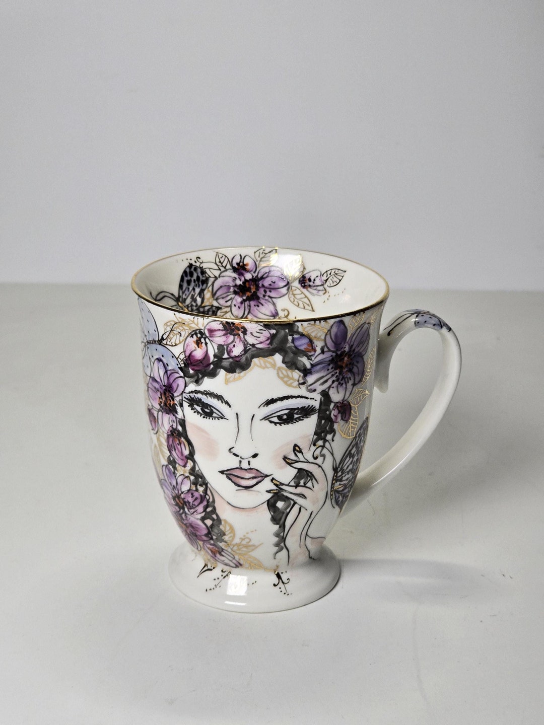 Hand-painted Porcelain Mug With Floral and Portrait Design - Etsy