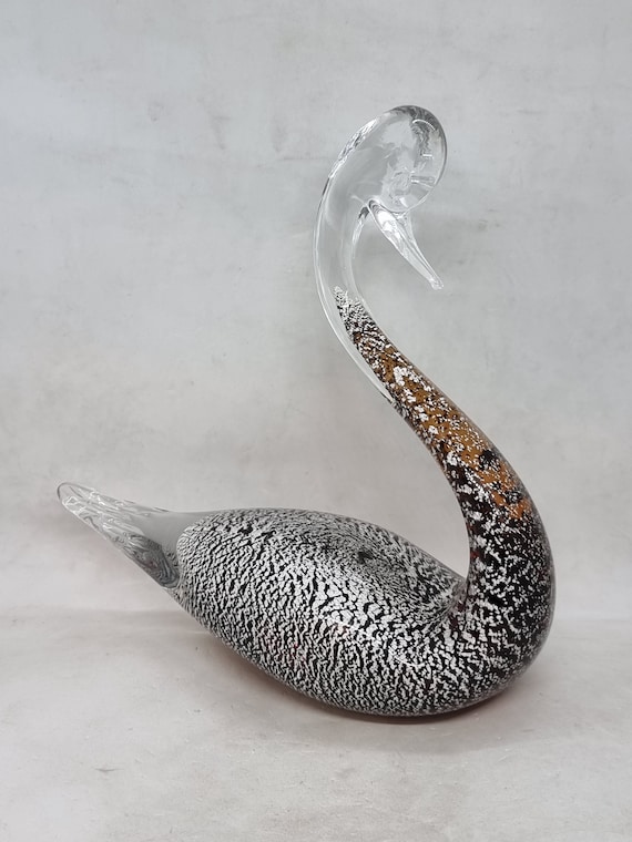 フォルミア社製、ムラーノ アート ガラス シルバー スワン フィギュア