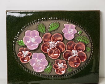 jie Gantofta/sweden陶板 Vintage Jie Gantofta Sweden Ceramic Wall Plaque, Designed by Aimo