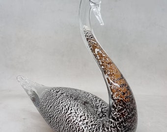 フォルミア社製、ムラーノ アート ガラス シルバー スワン フィギュア